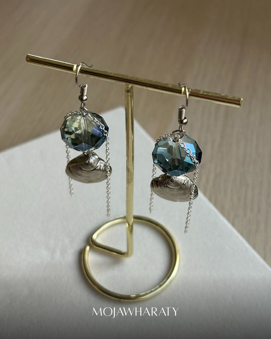 Blue Chinese Crystal Shell Earrings