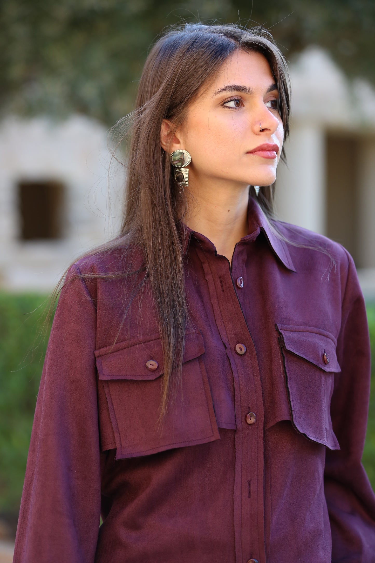 Suede Set Buttoned-Shirt with Pants