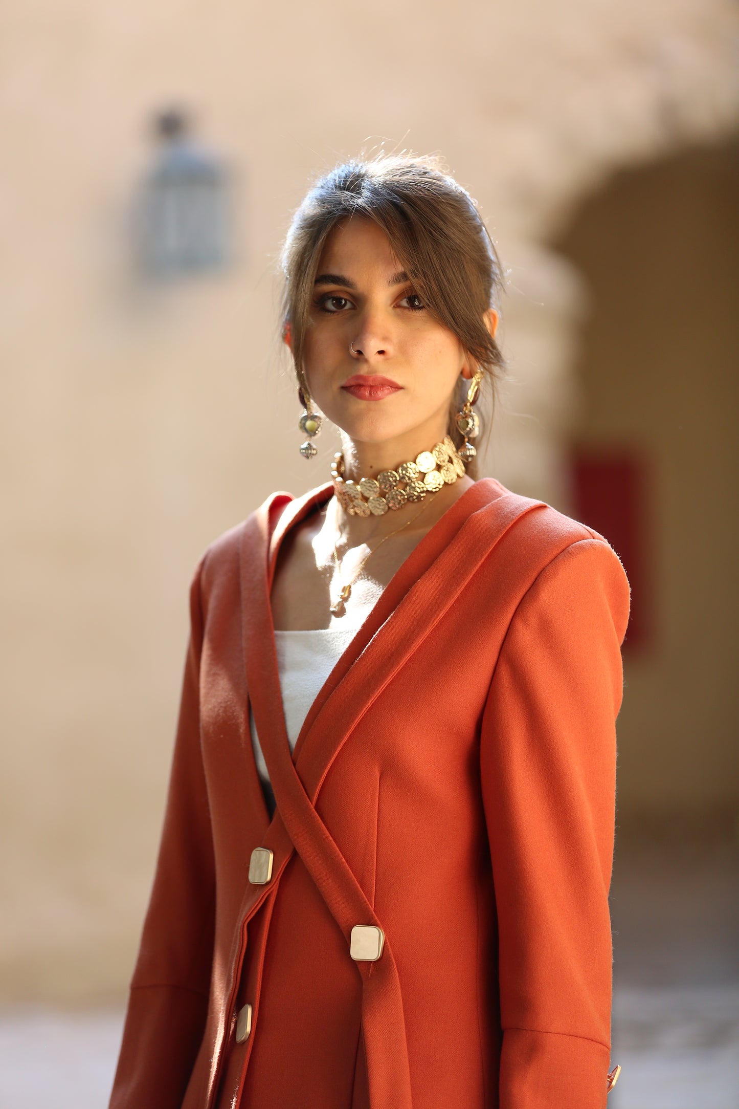 Structured Single-Breasted Wool Blazer – Terracotta