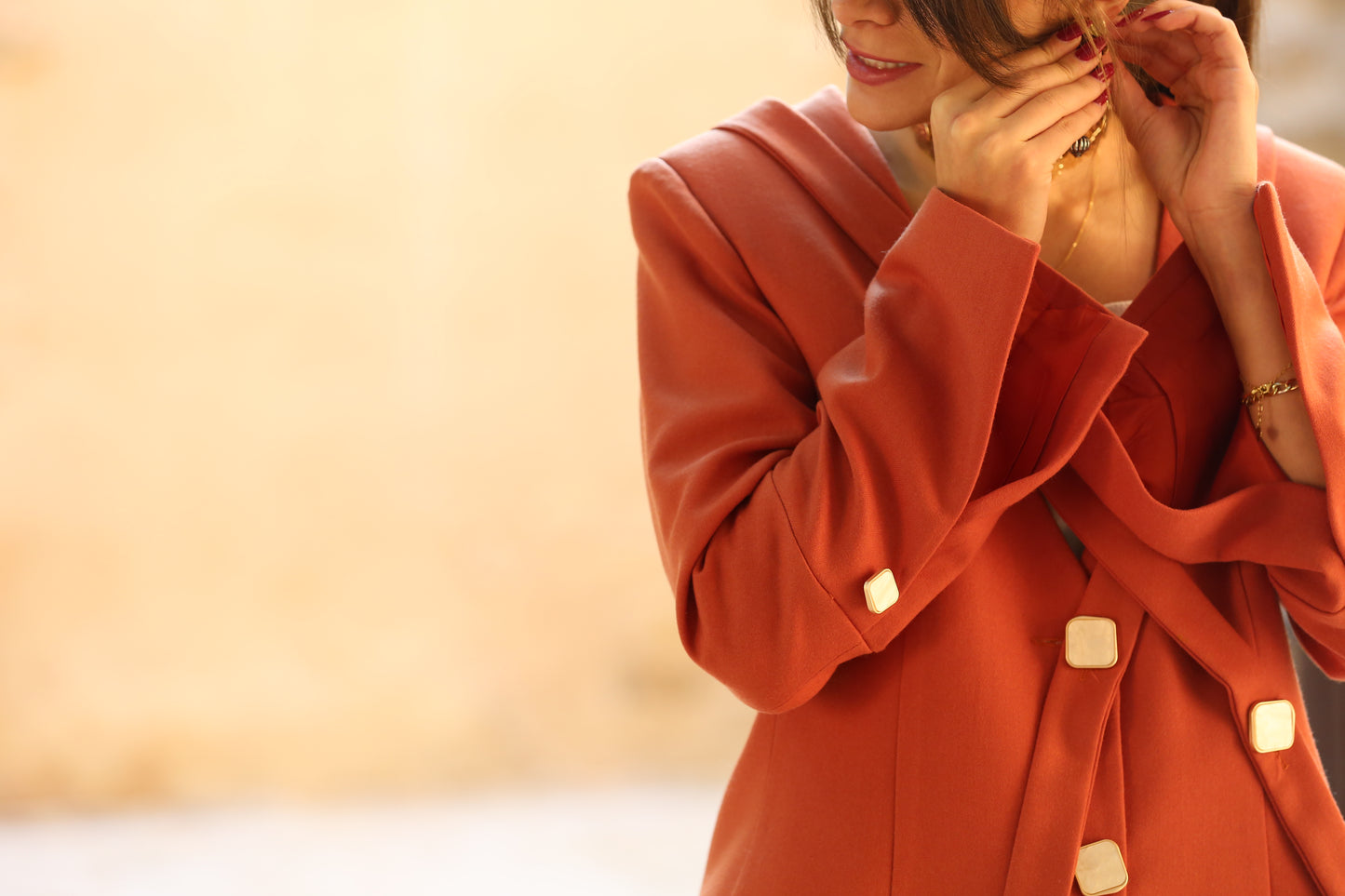 Structured Single-Breasted Wool Blazer – Terracotta