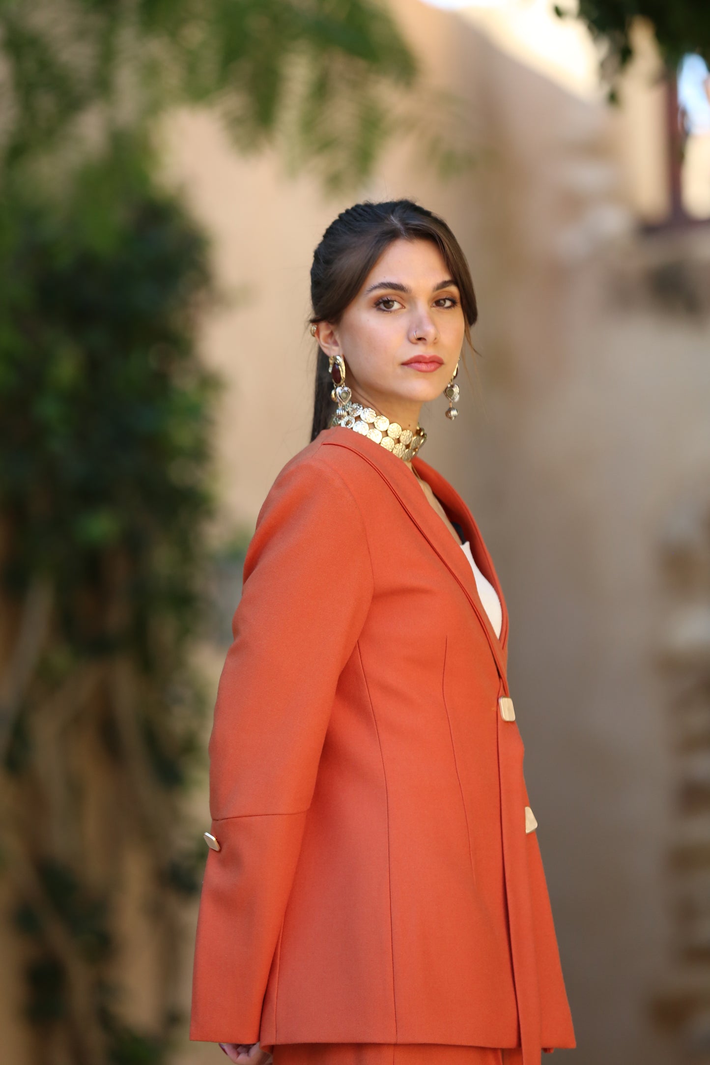 Structured Single-Breasted Wool Blazer – Terracotta