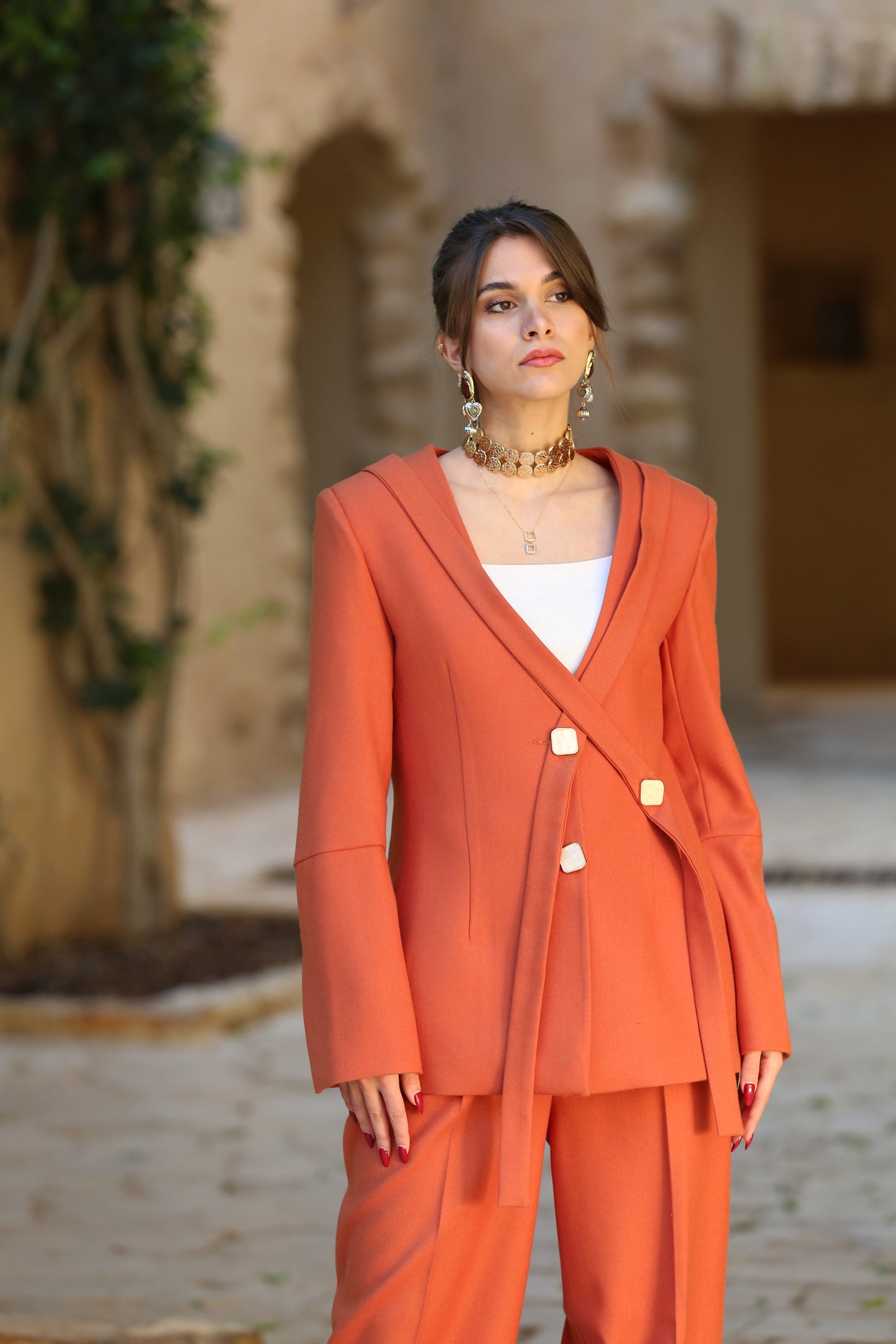 Structured Single-Breasted Wool Blazer – Terracotta