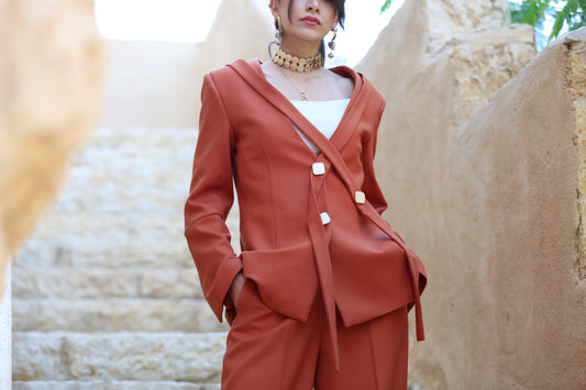 Tailored Straight-Leg Wool Trousers – Terracotta