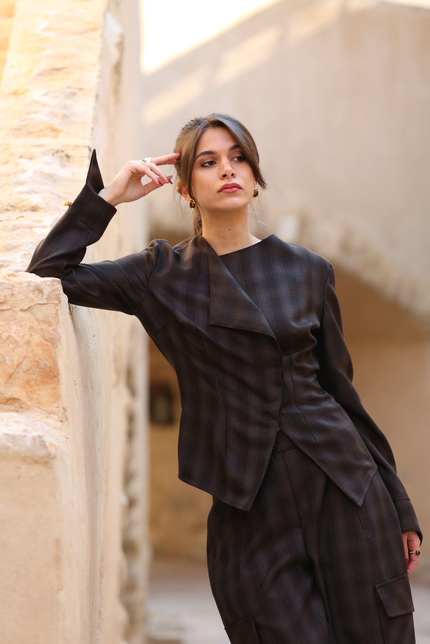 Asymmetrical Fitted Blazer with Open Flap