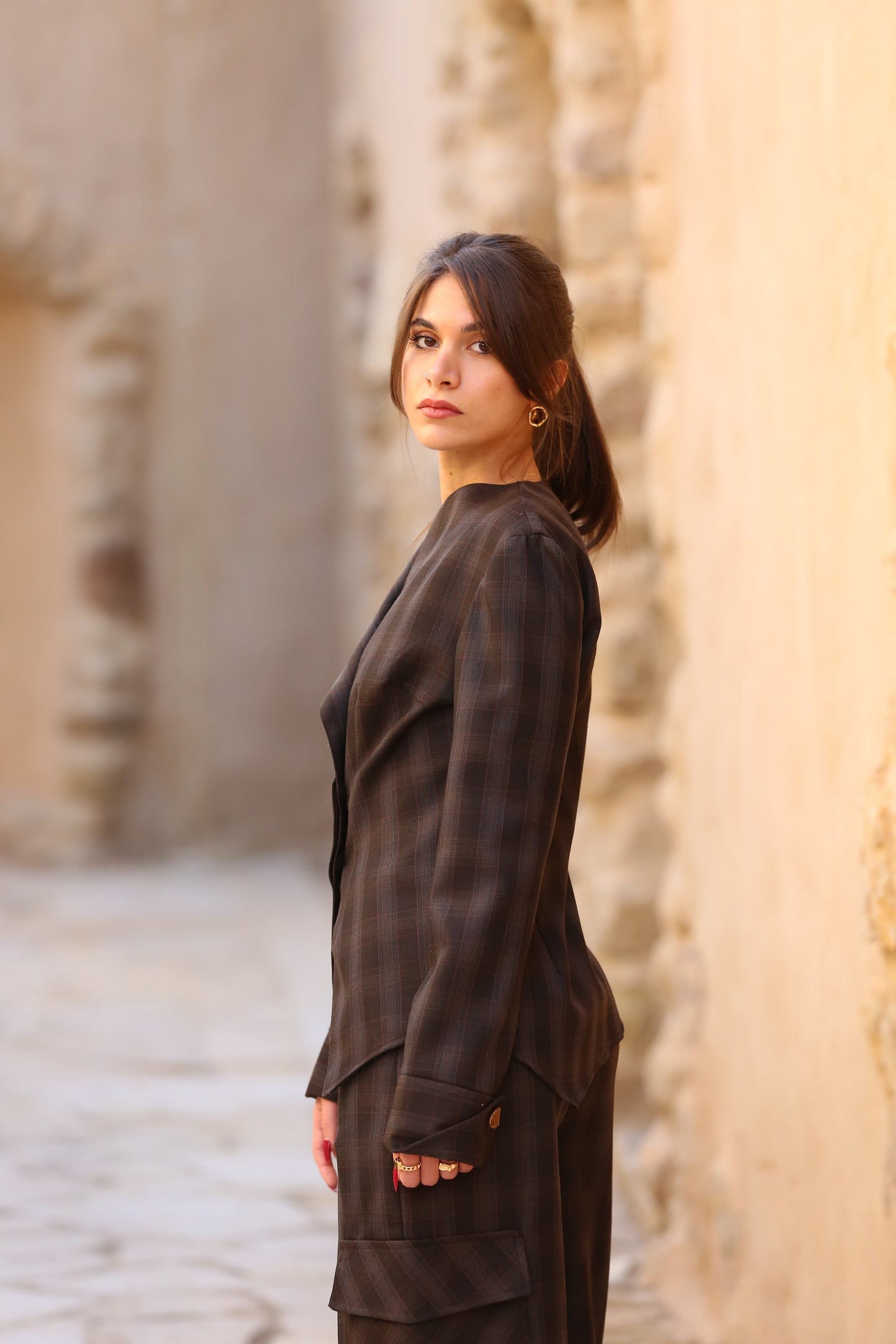 Asymmetrical Fitted Blazer with Open Flap