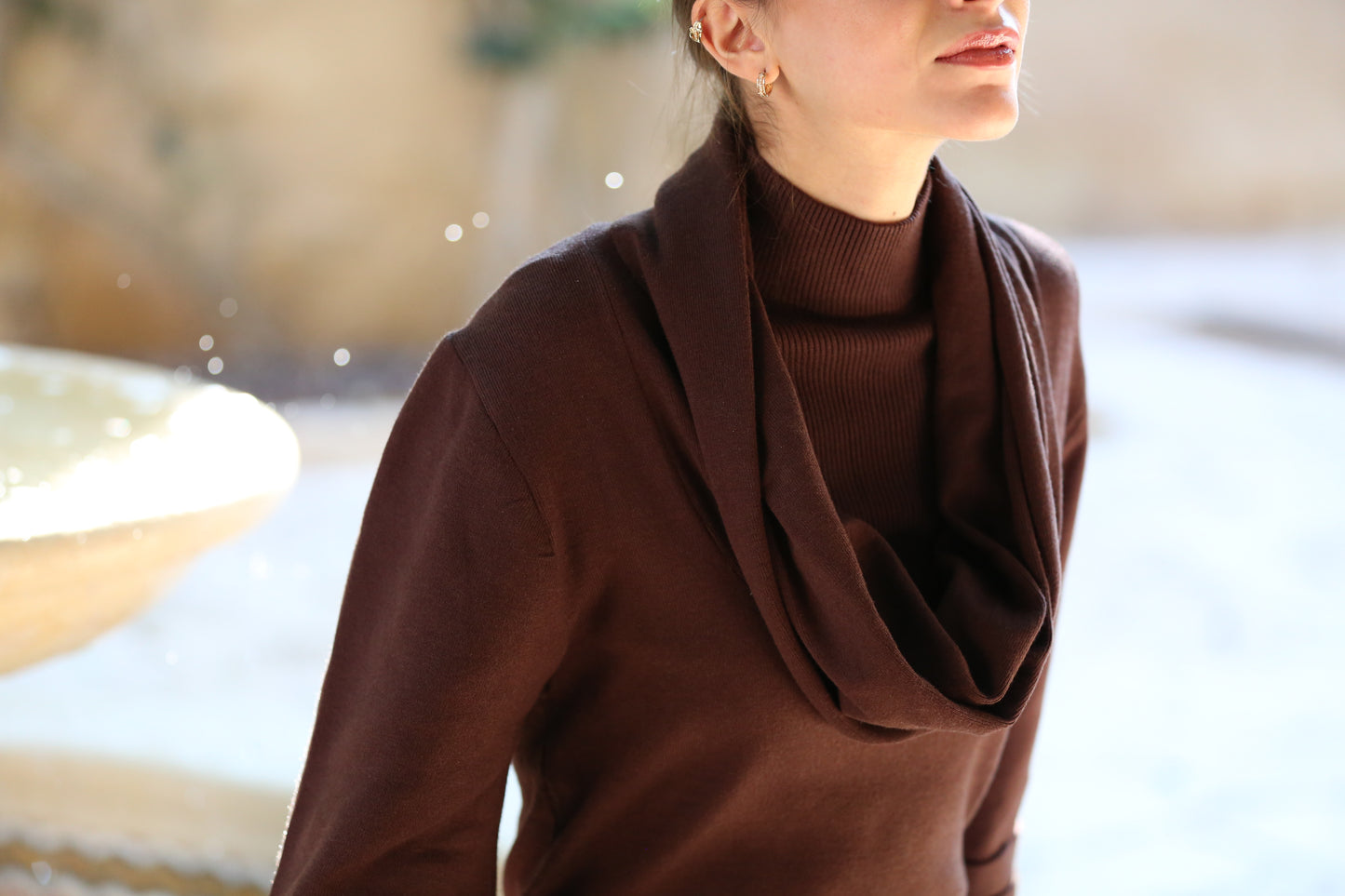 Knitted Midi Dress with Draped Collar