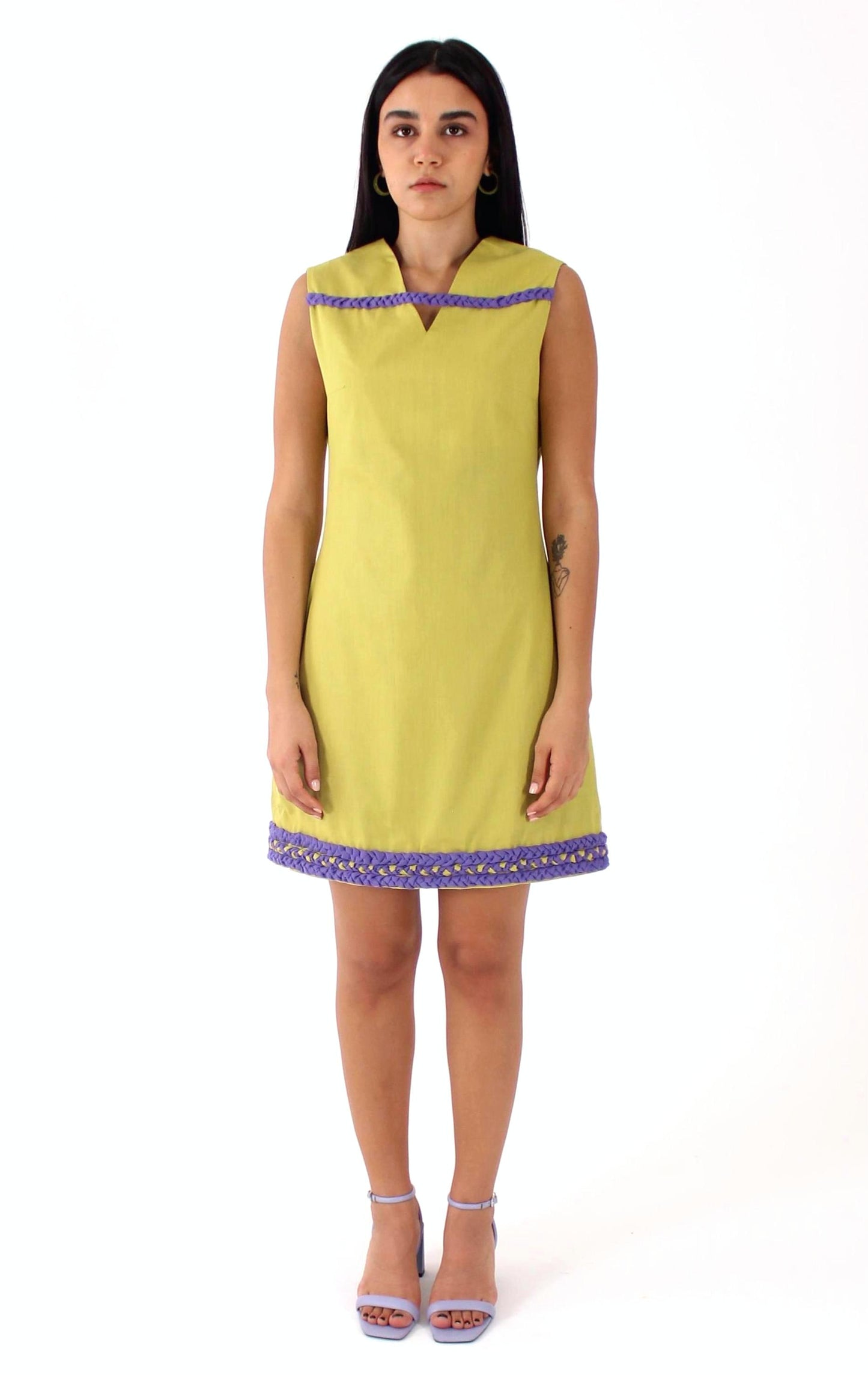 Hand-Braided Cotton-Linen Mini Dress