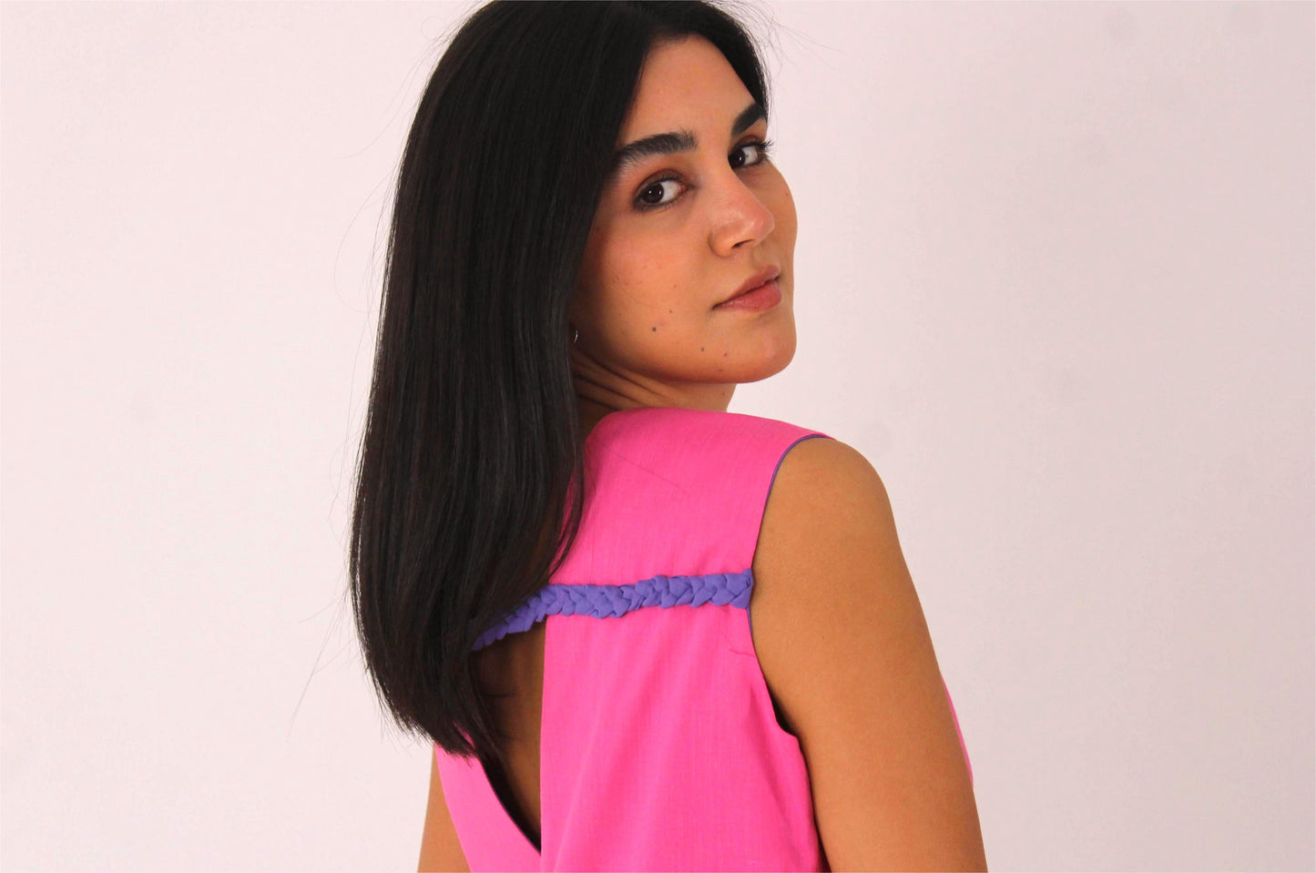 Hand-Braided Cotton-Linen Mini Dress