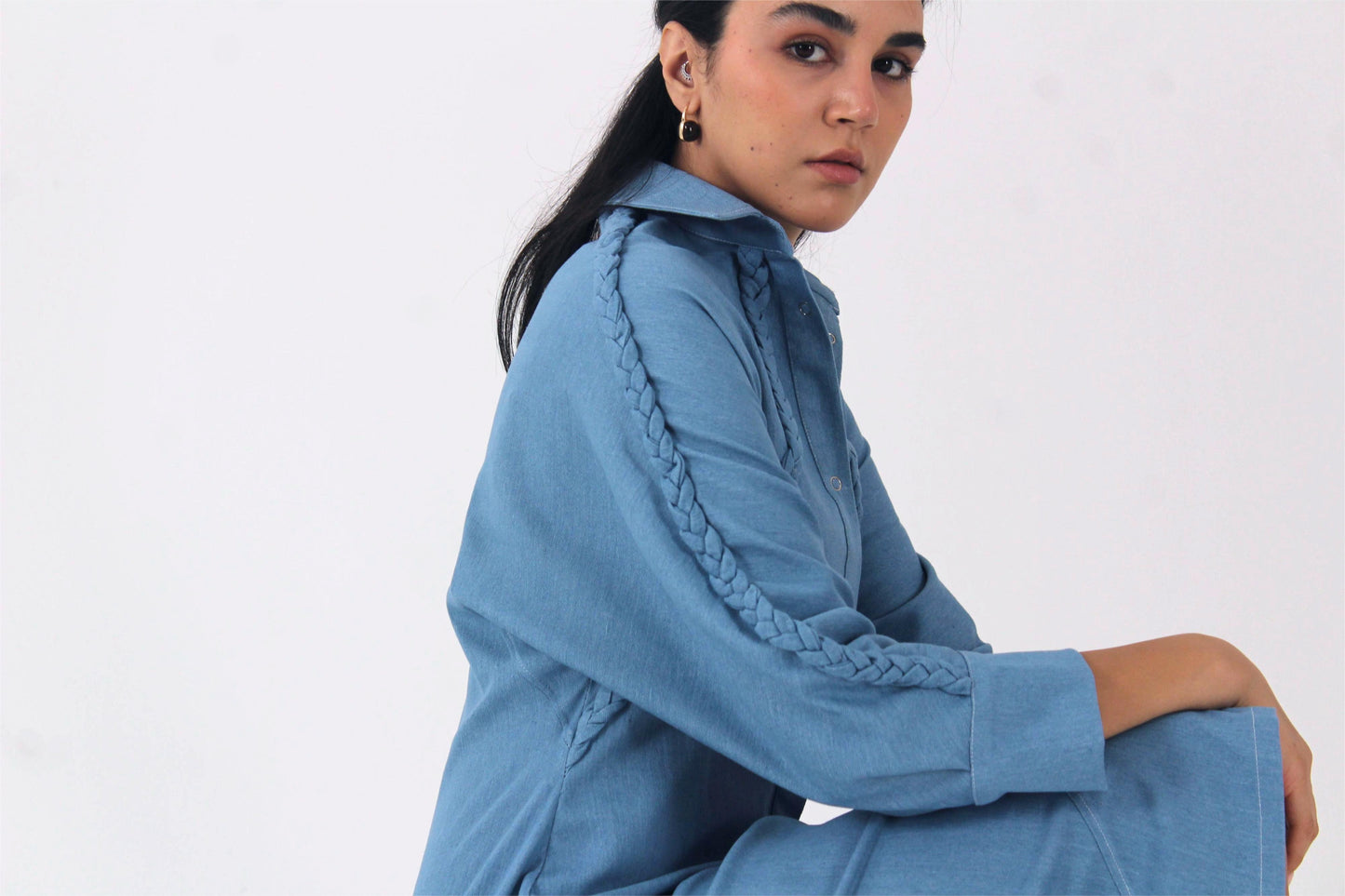 Um Al Jadayel Denim Shirt Dress