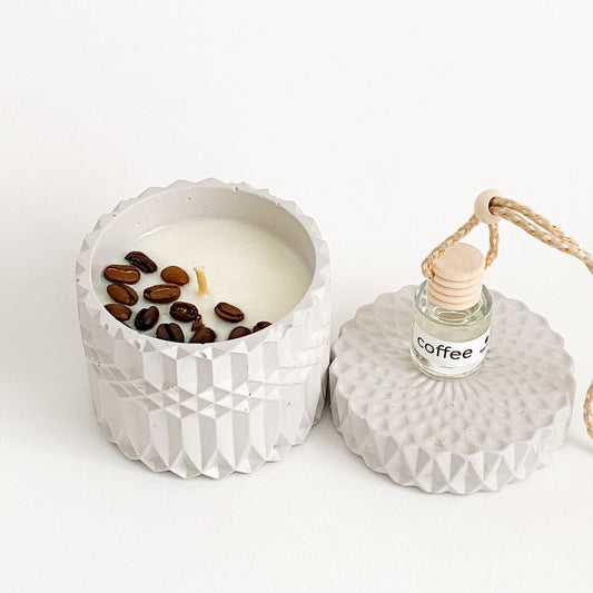 Coffee Candle and Car Perfume Set