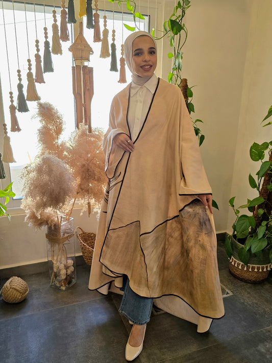 Linen Beig Long Jaket painted with Coffee