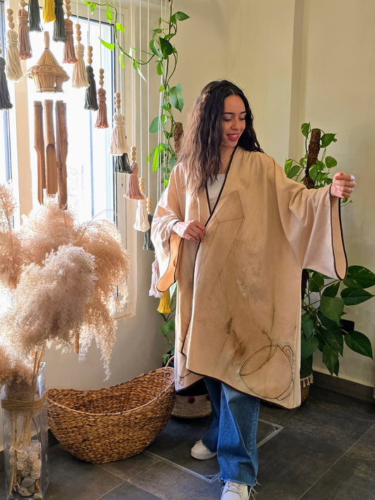 Linen Beig short Jacket  painted with Coffee