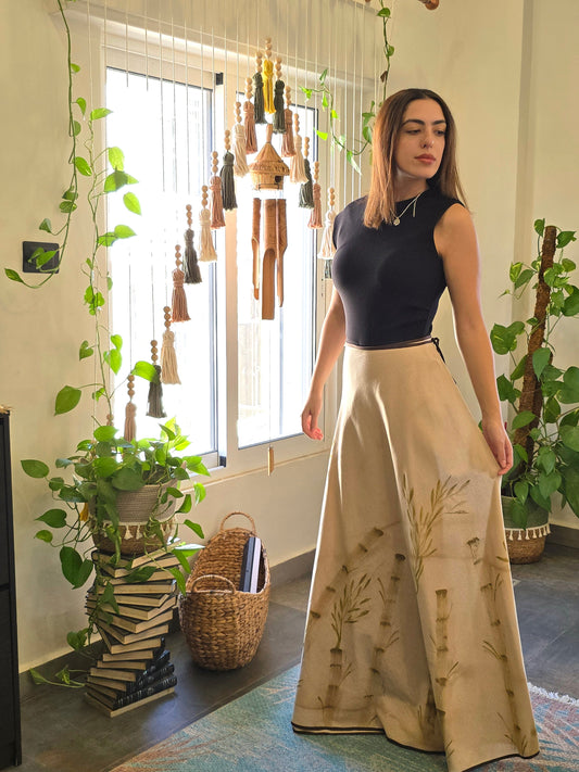 Linen Beig Skirt painted with Coffee