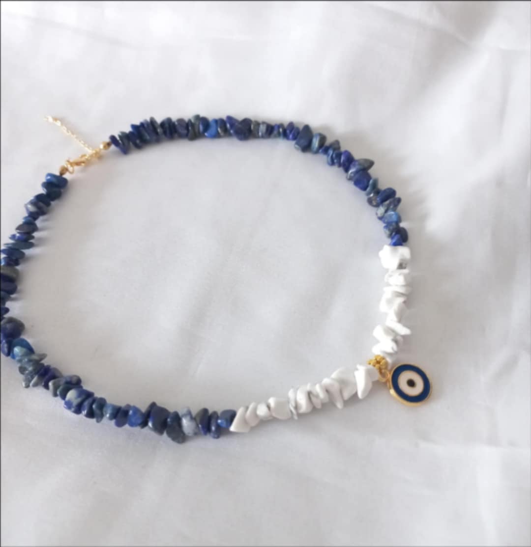 Lapis Stone and White Quartz Stone with Gold Plated Pieces