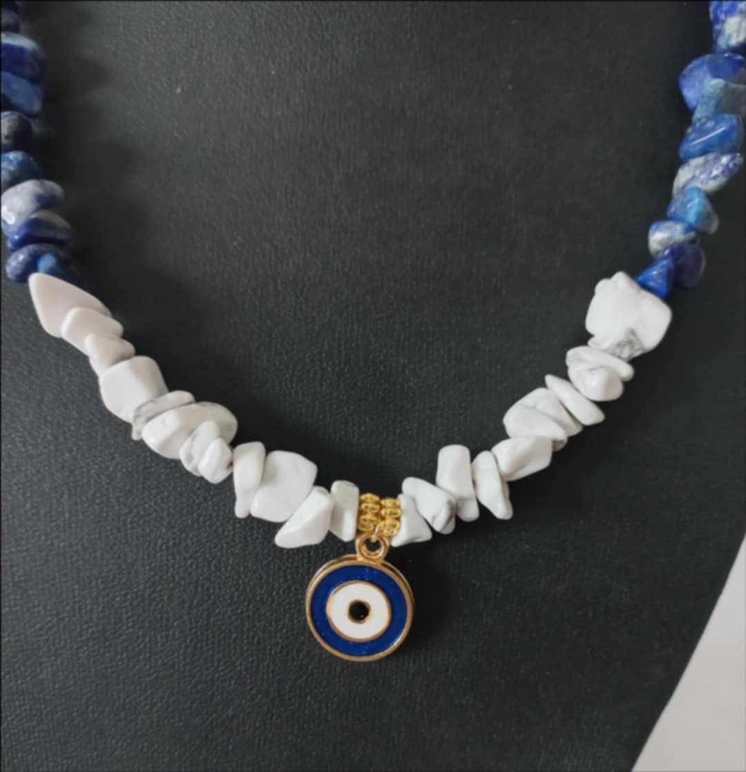 Lapis Stone and White Quartz Stone with Gold Plated Pieces - Virtual Bazaar Jordan