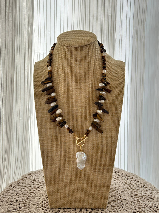 Tiger eye with fresh water pearls Necklace