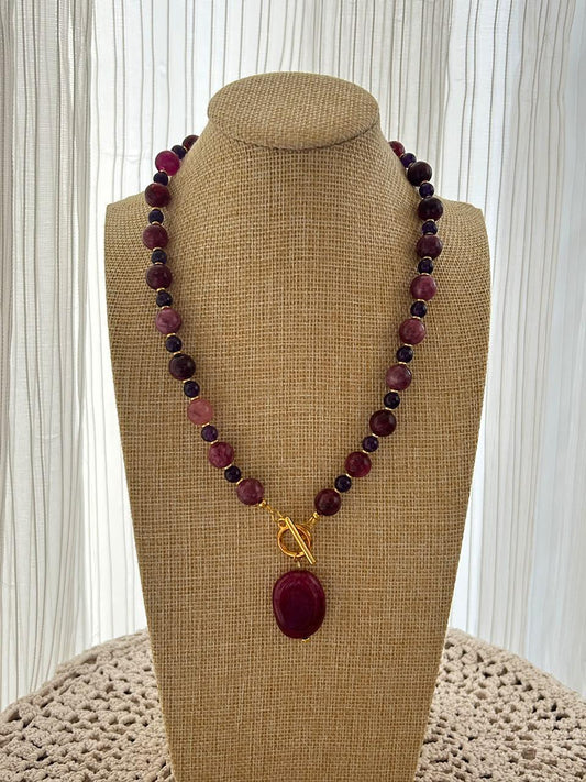 Red tourmaline and Amethyst Necklace