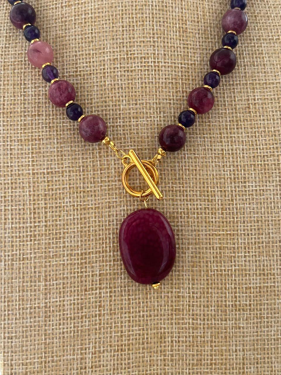 Red tourmaline and Amethyst Necklace