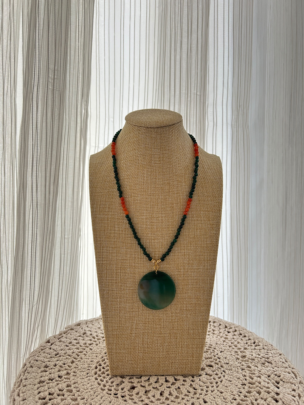 Green and orange Jade stone Necklace with Natural stone pendant