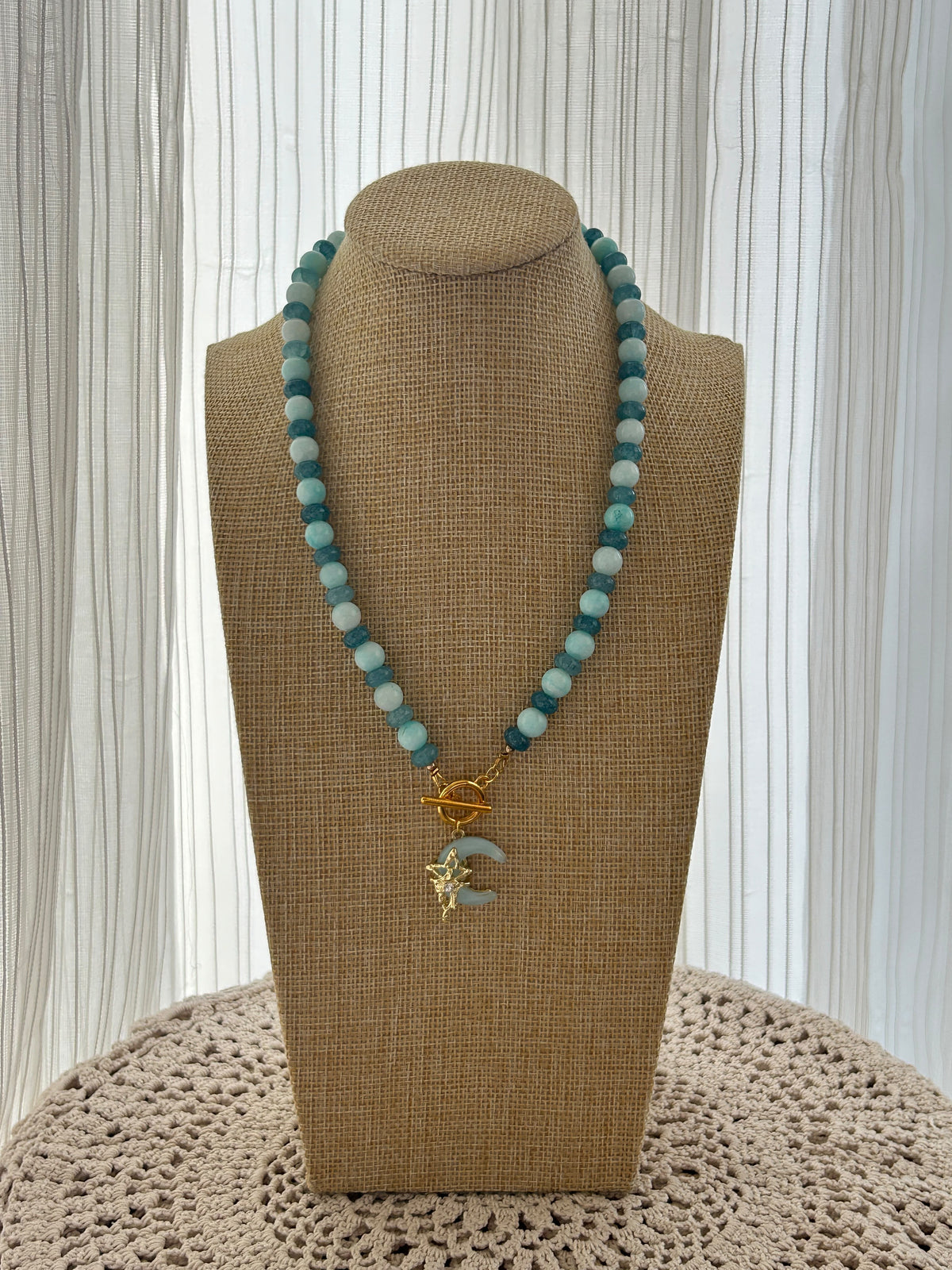 Aquamarine stones with Moon pendant Necklace