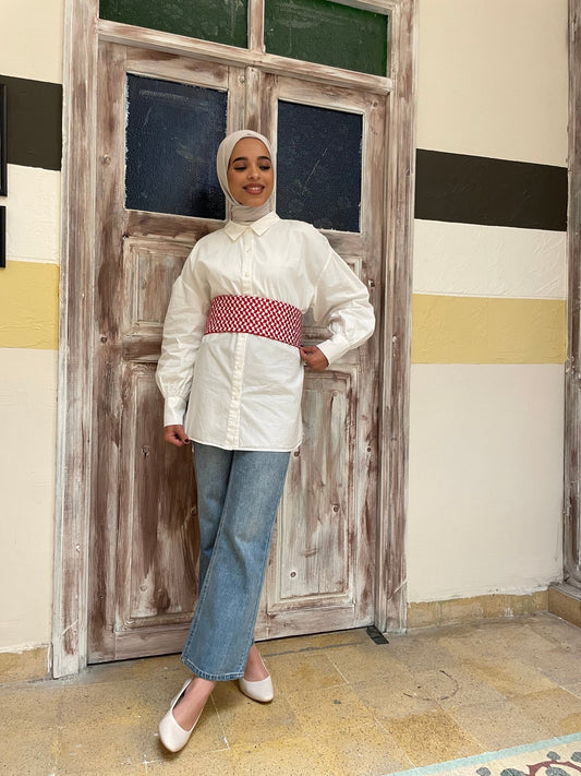 Red and white koffeh Belt - Virtual Bazaar Jordan