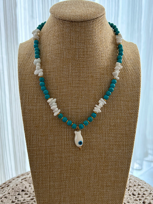 Turquoise and Agate Fish Pendant necklace