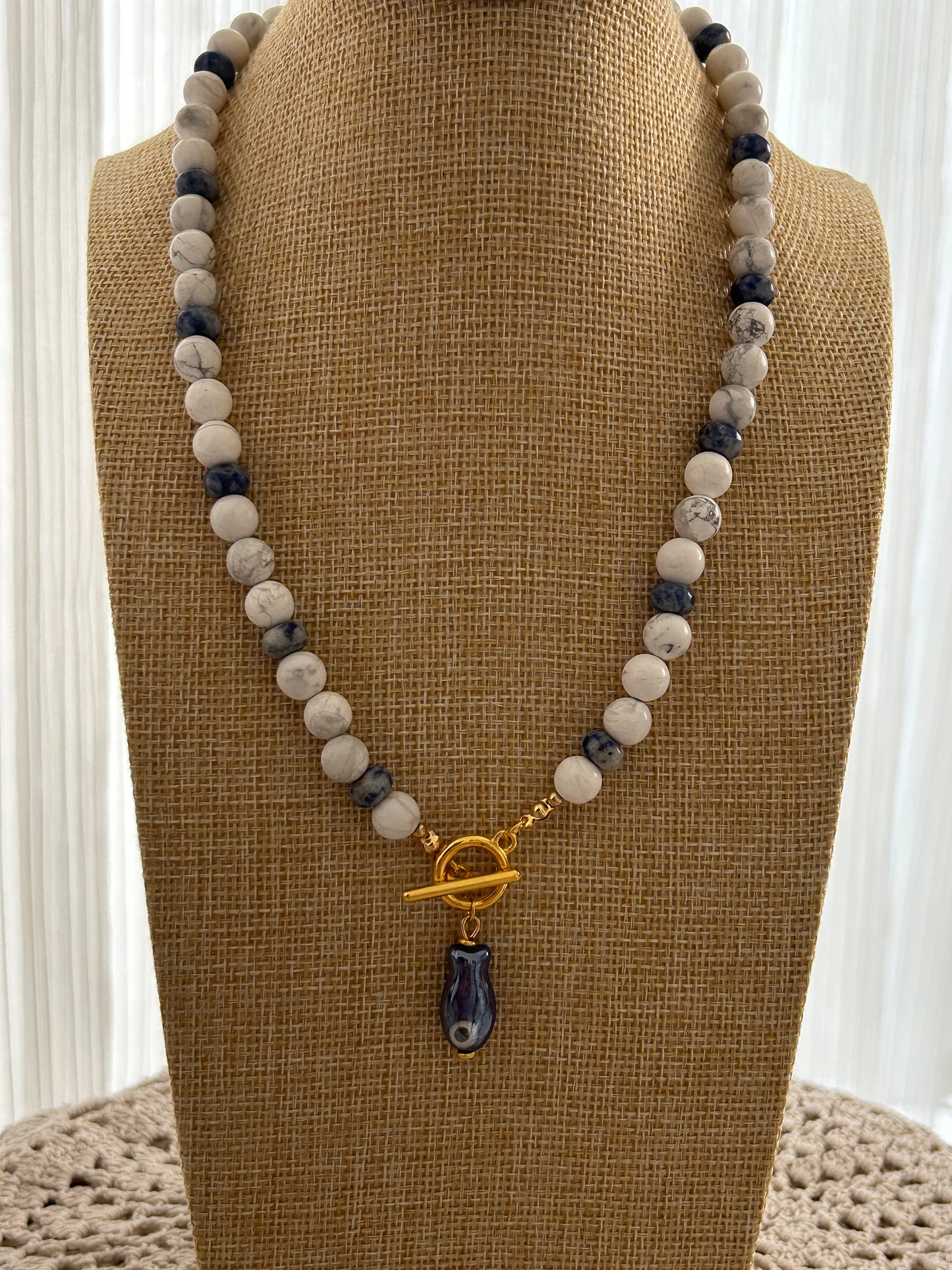 Howlite and Agate Fish Pendant Necklace