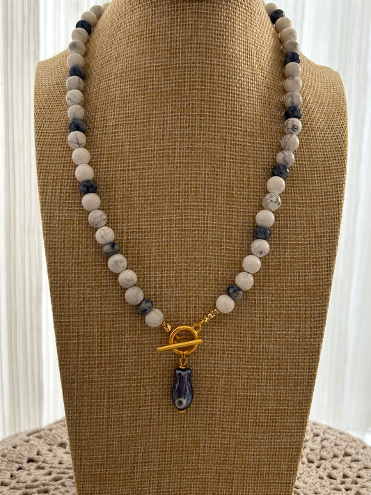 Howlite and Agate Fish Pendant Necklace