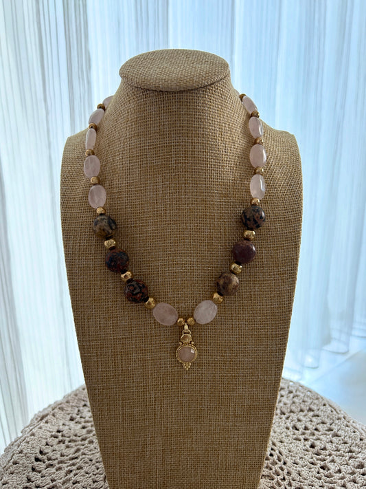 Rose Quartz and Rhodonite Necklace