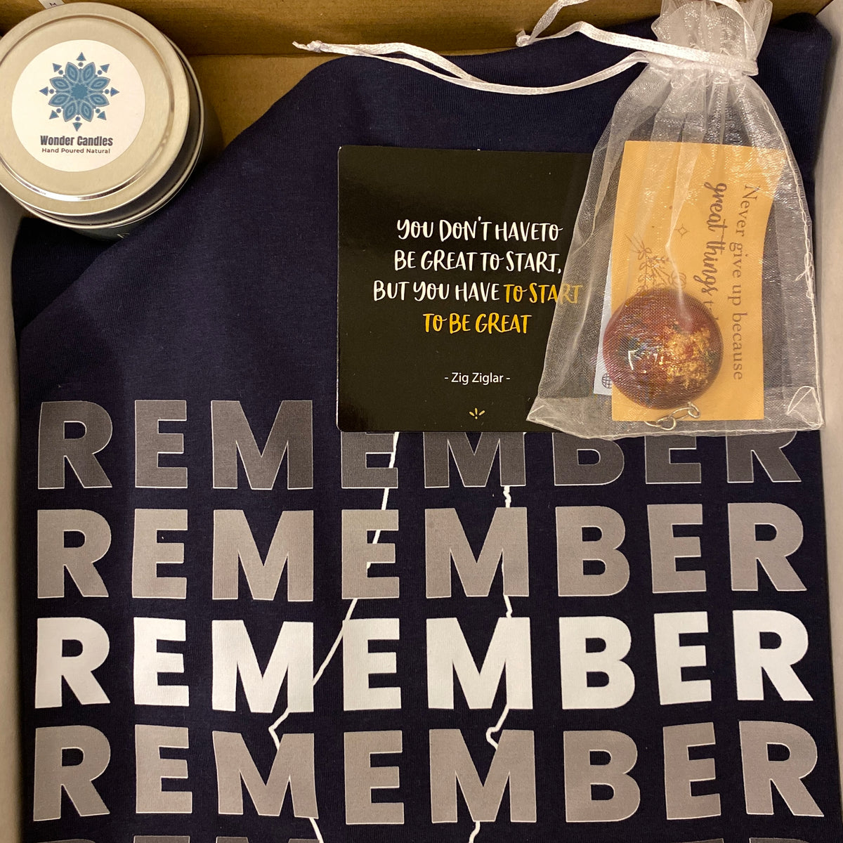 Gift Set with REMEMBER Teeshirt and Candle