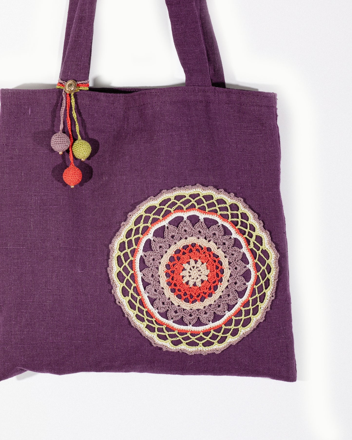 Purple Tote Bag with Crochet Detail