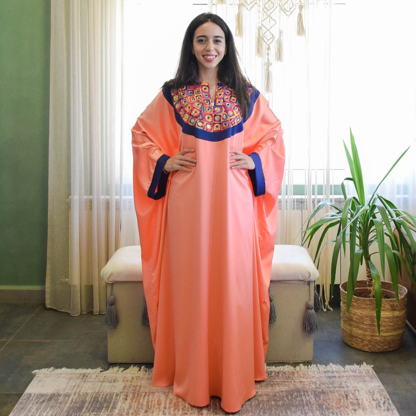 Light Pink abaya Dress with indian Embroidery