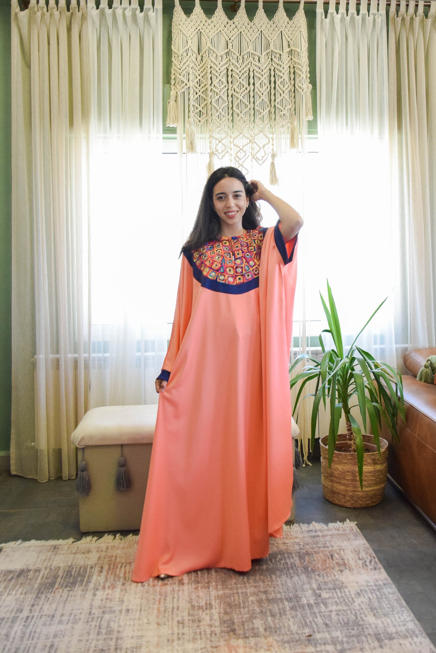 Light Pink abaya Dress with indian Embroidery