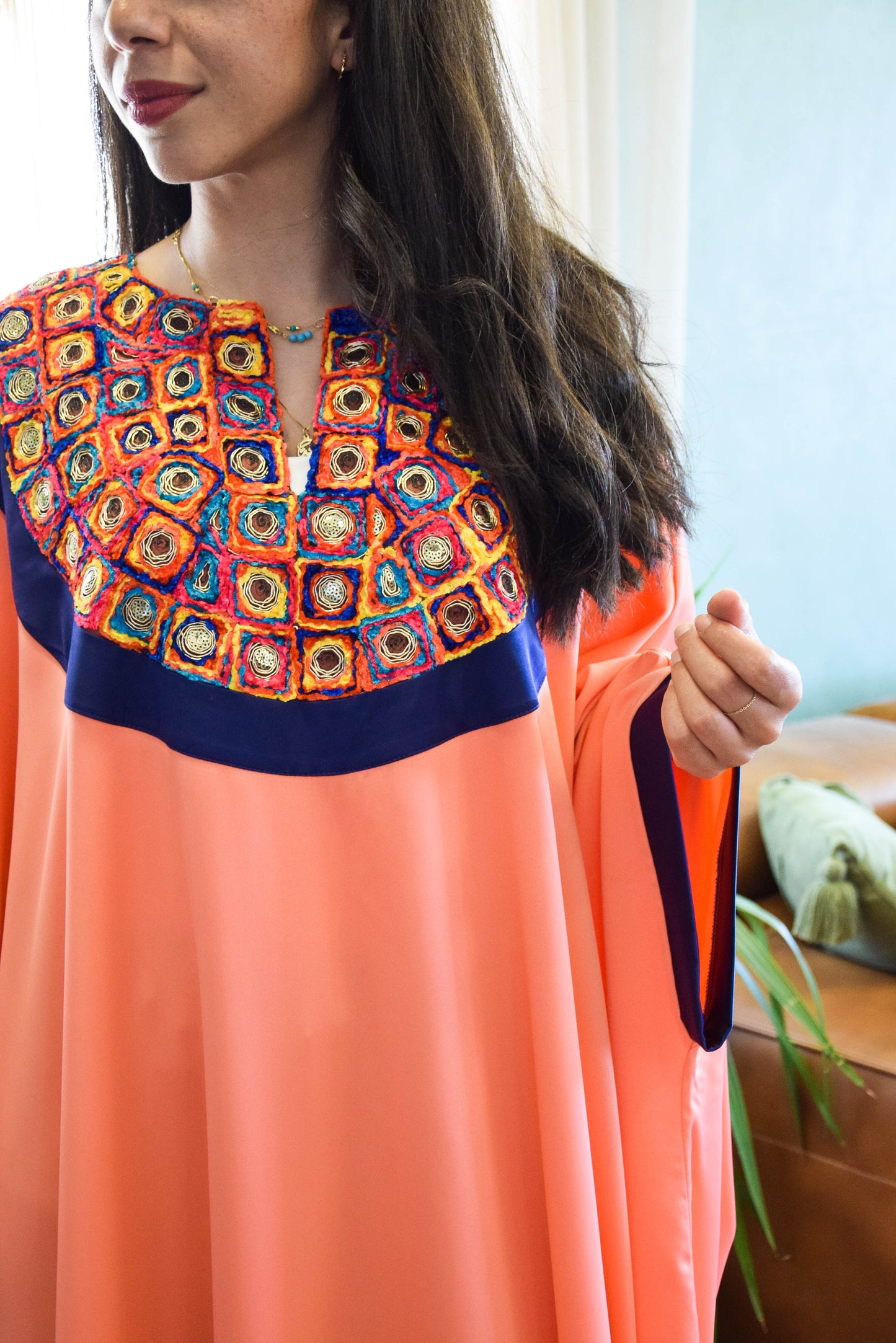 Light Pink abaya Dress with indian Embroidery