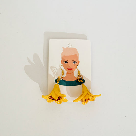 Closed Yellow Canadian lily Statement Earrings