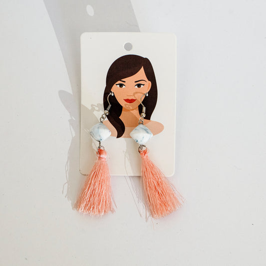 Rose Marble Tassel Earrings
