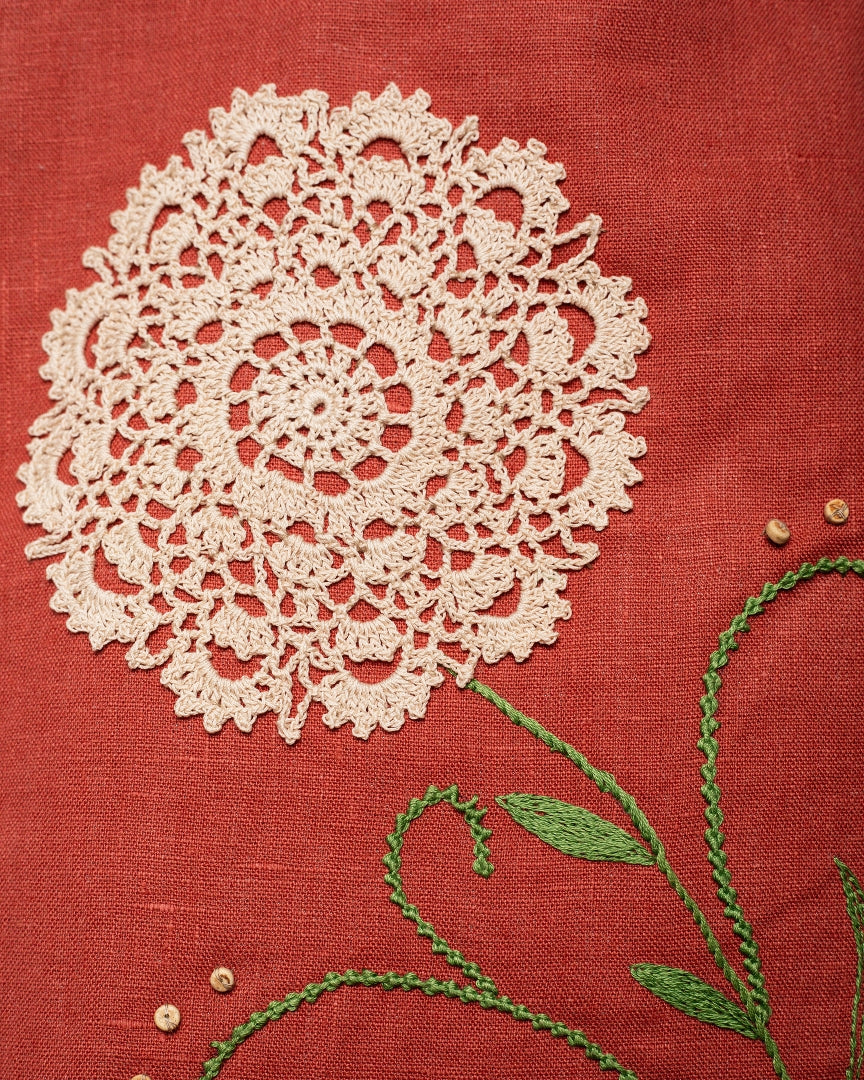 Linen Tote Bag with Crochet Detail
