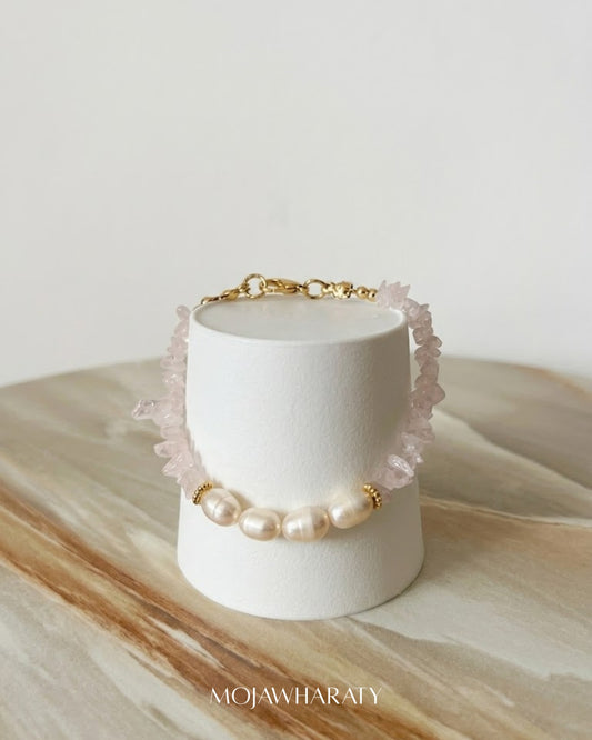 Rose Quartz and Fresh Water Pearl Bracelet