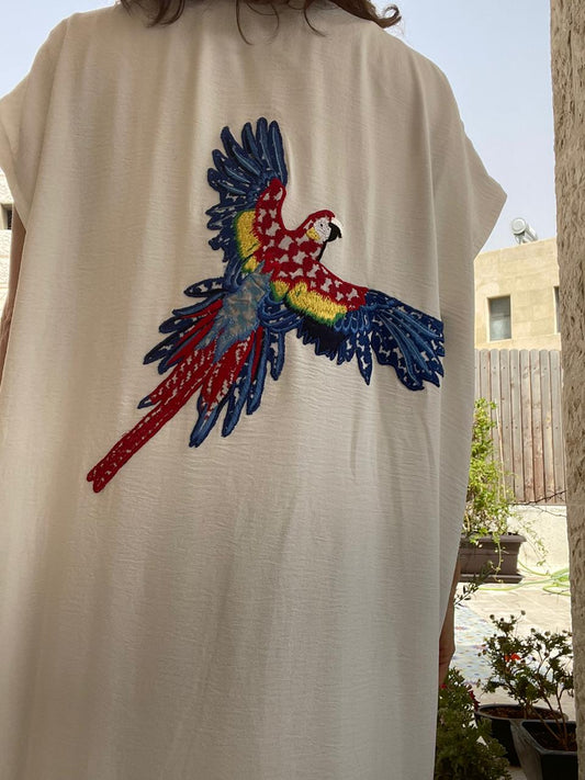 White Parrot Summer Kaftan, by Ruh Al Hatta