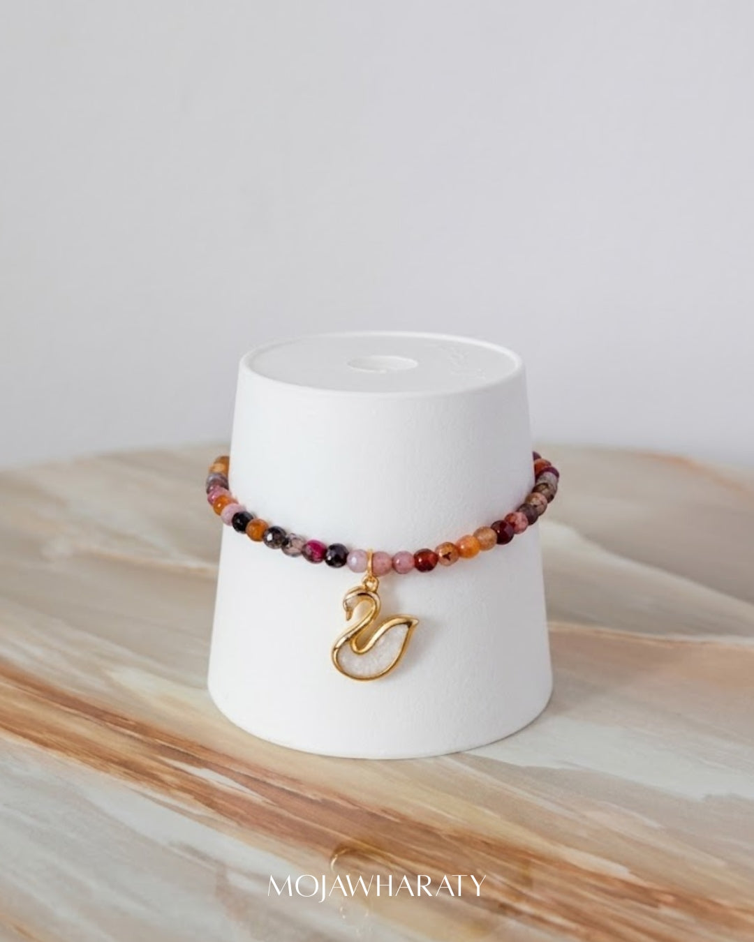 Swan Coloured Agate Gold-Plated Bracelet