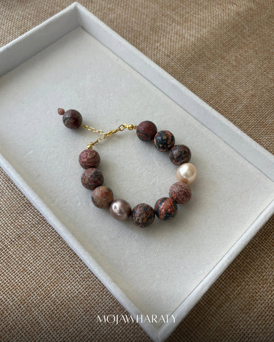 Leopard Skin Jasper and Mother of Pearl Bracelet