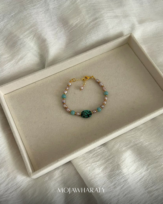 Turquoise Amazonite and Pearl Bracelet