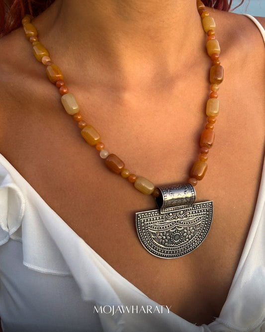 Yellow Jade Silver Pendant Necklace