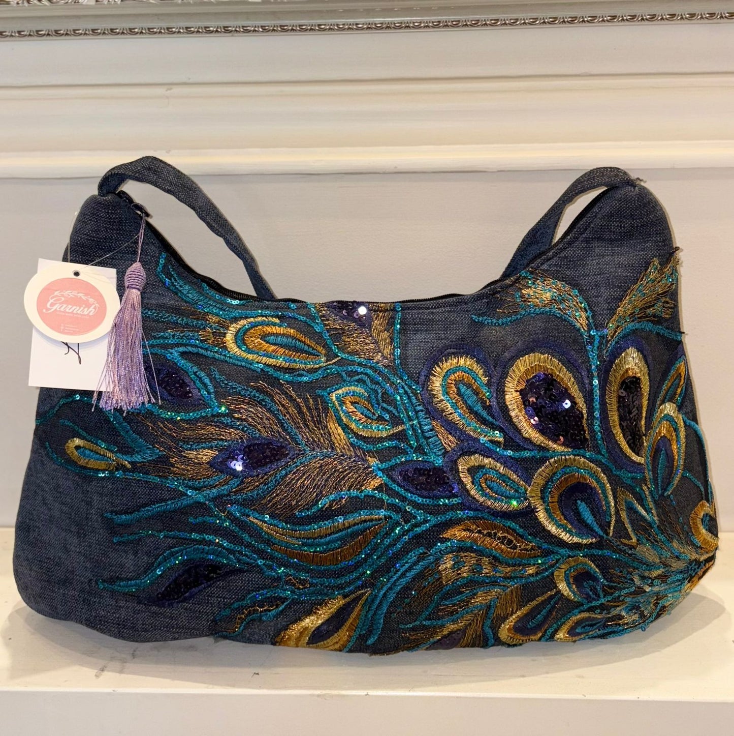 Peacock Denim Shoulder Bag