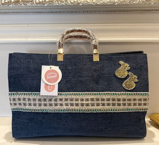 Elegant Denim Tote 
Bag with Embroidery