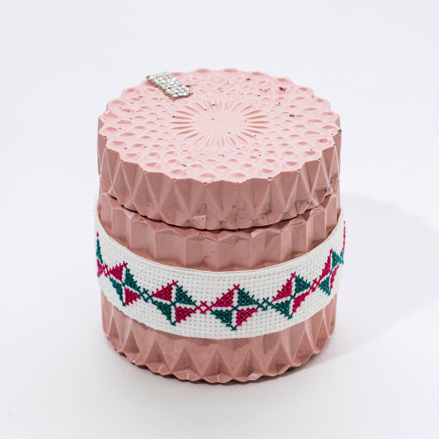 Stone Candle with Embroidered Belt, Pomegranate