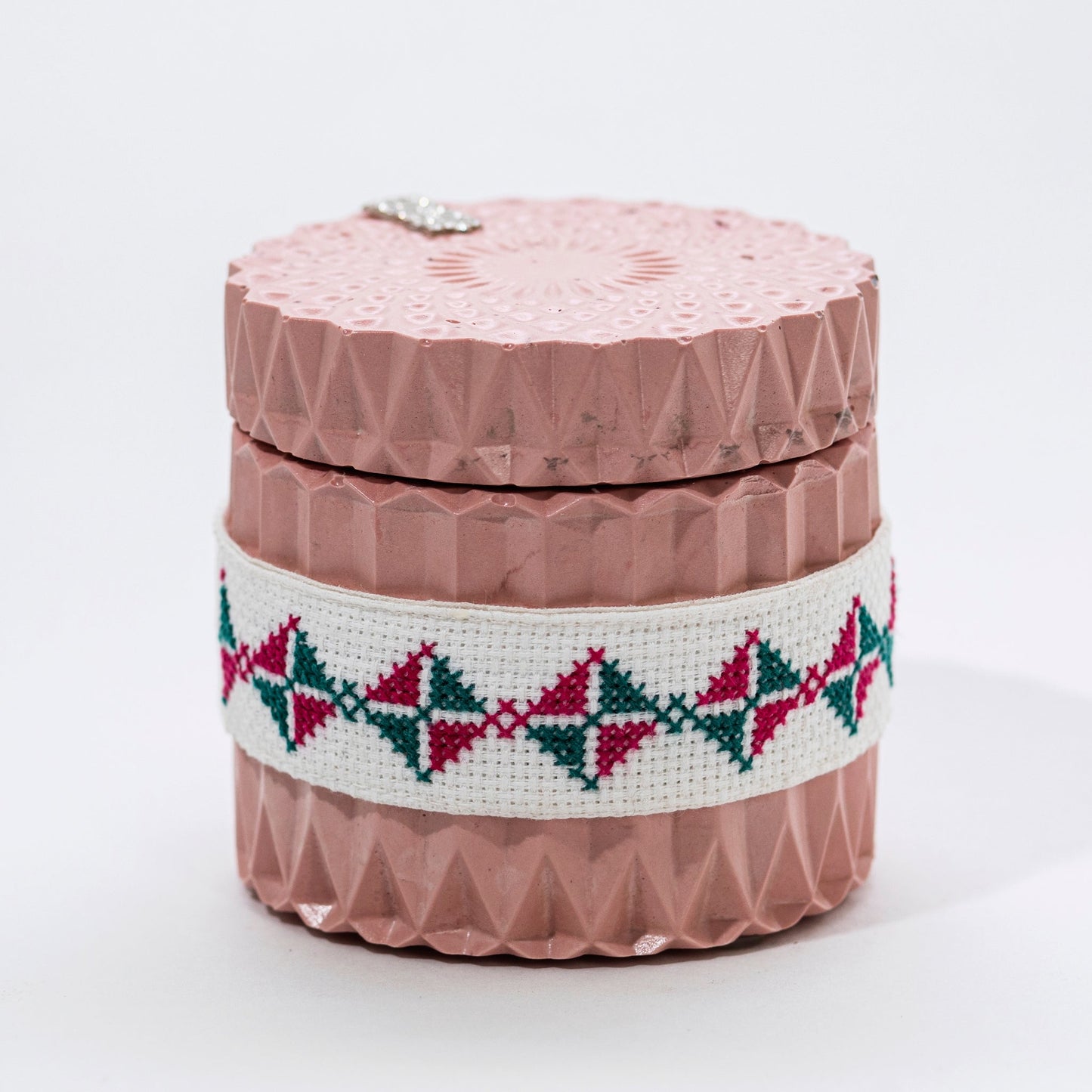 Stone Candle with Embroidered Belt, Pomegranate