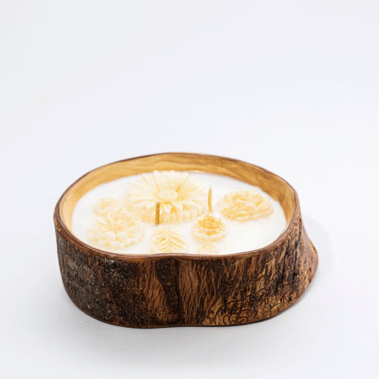 Soy candle in Olive Wood Bowl, Lavender with Lemon