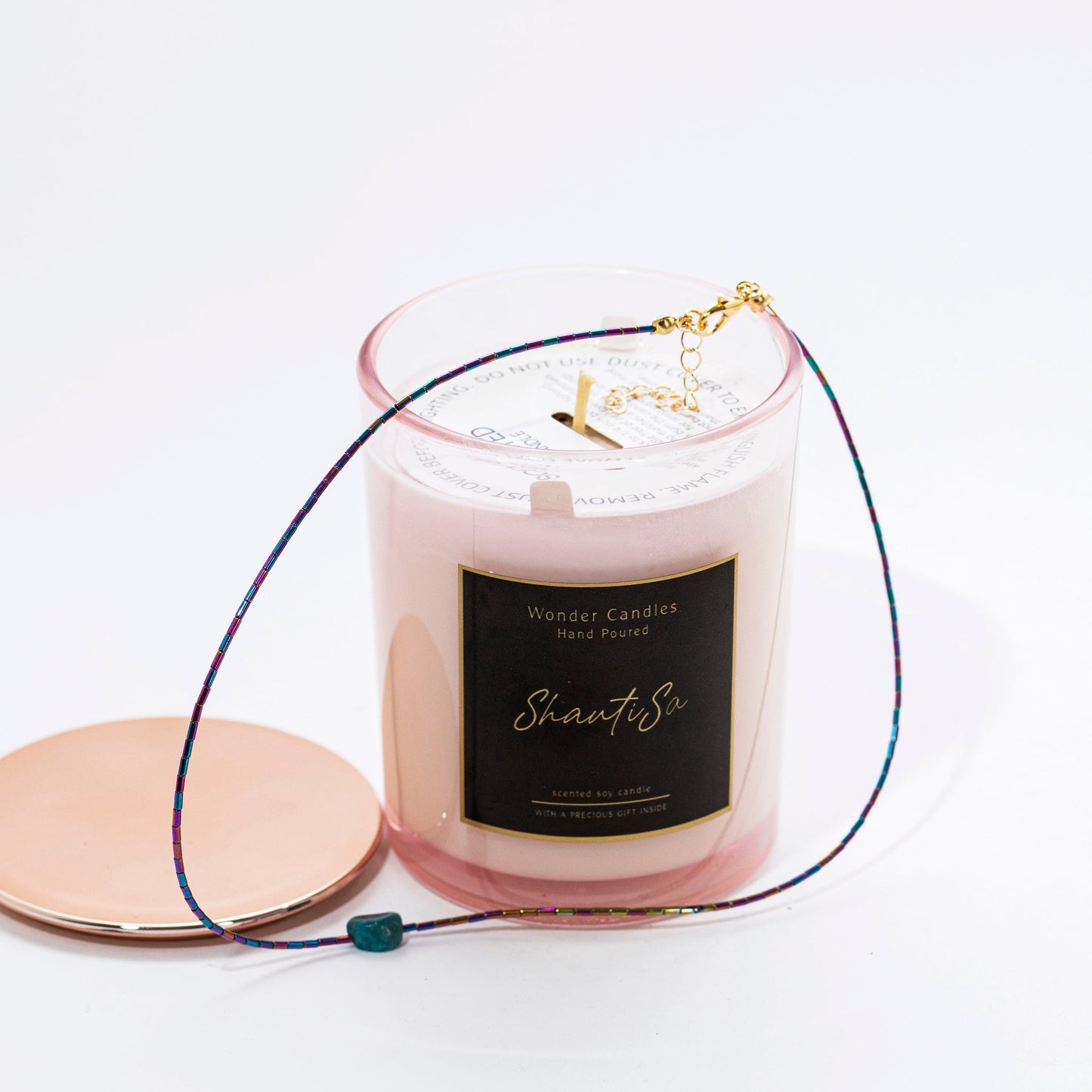 'ShantiSa Black' Scented Candle with Jewelry Inside, Black Amber with Lavender