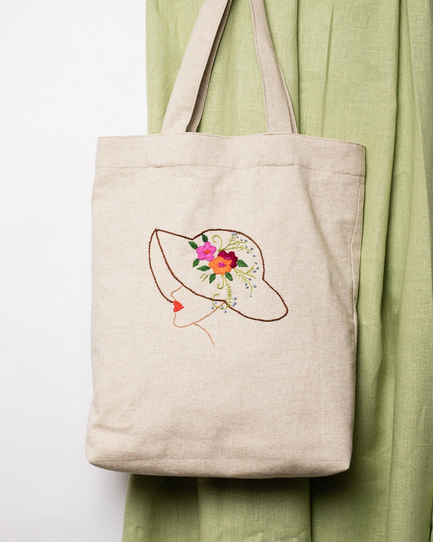 Linen Tote Bag with Embroidery